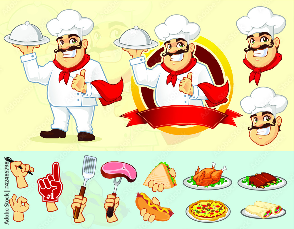 chef mascot logo cartoon in vector