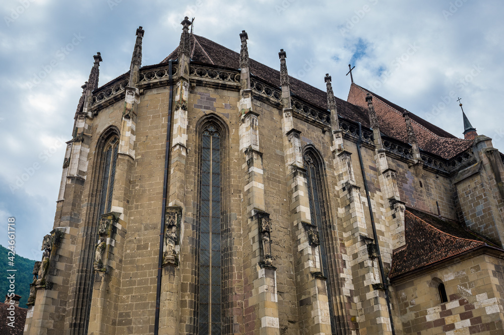 Fototapeta premium Facade of Biserica Neagra - Black Church in old town of Brasov city, Transylvania region of Romania