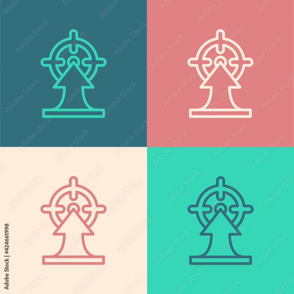 Pop art line Target financial goal concept icon isolated on color background. Symbolic goals achievement, success. Vector Pop art line Target financial goal concept icon isolated on color background. Symbolic goals achievement, success. Vector