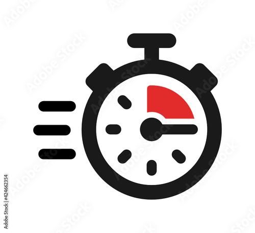 Fast time icon vector. Stopwatch in action with quick speed sign. Timer for rapid delivery. Instant service.
