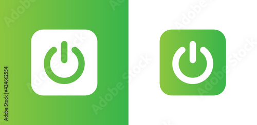 Power, Turn on switch, green start button icon vector illustration. 