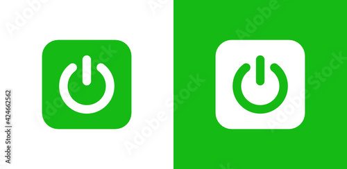 Power, Turn on switch, green start button icon vector illustration. 
