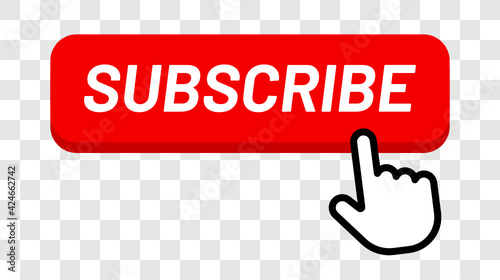 Subscribe button icon vector illustration with hand cursor isolated on transparent background.