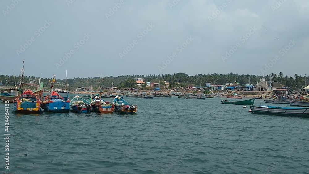 Fishing boats in the harbor, Vizhinjam fishing harbor Thiruvananthapuram Kerala Fishing boats in the harbor, Vizhinjam fishing harbor Thiruvananthapuram Kerala