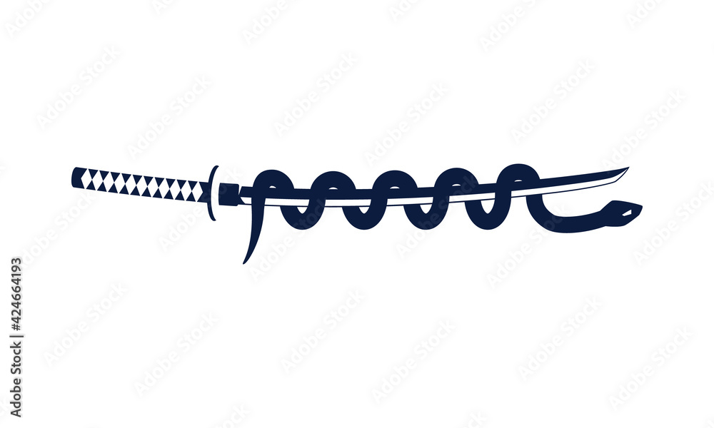 Illustration of a katana sword wrapped around a snake Illustration of a katana sword wrapped around a snake