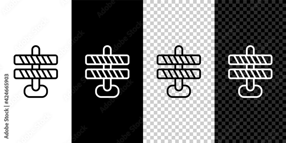 Set line Road barrier icon isolated on black and white, transparent ...