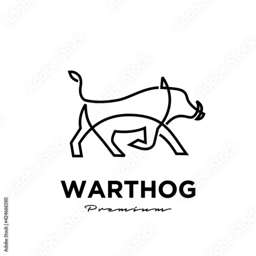 Schilderij op canvas warthog simple line vector logo illustration design