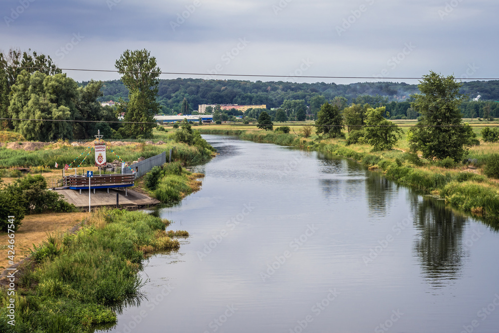 View on the Notec River in Czarnkow town, Wielkopolska region, Poland