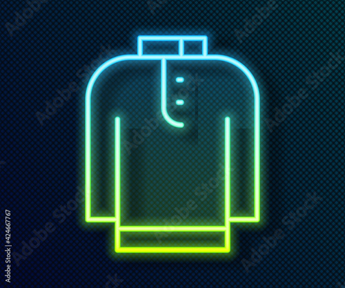 Glowing neon line Shirt kurta icon isolated on black background. Vector