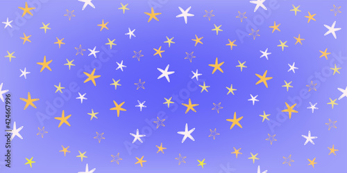 seamless background with starfish and stars, blue background, vector drawing
