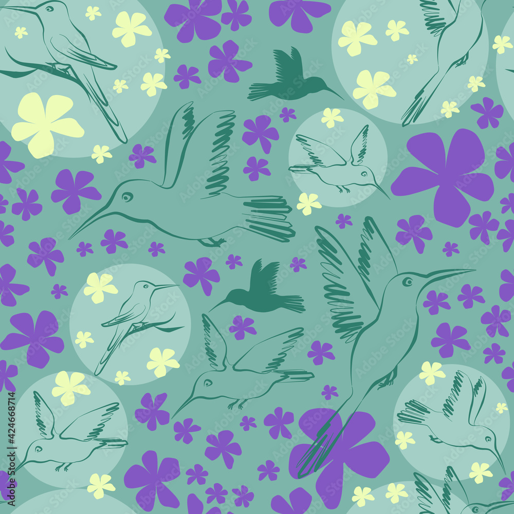 Seamless pattern green flowers textile