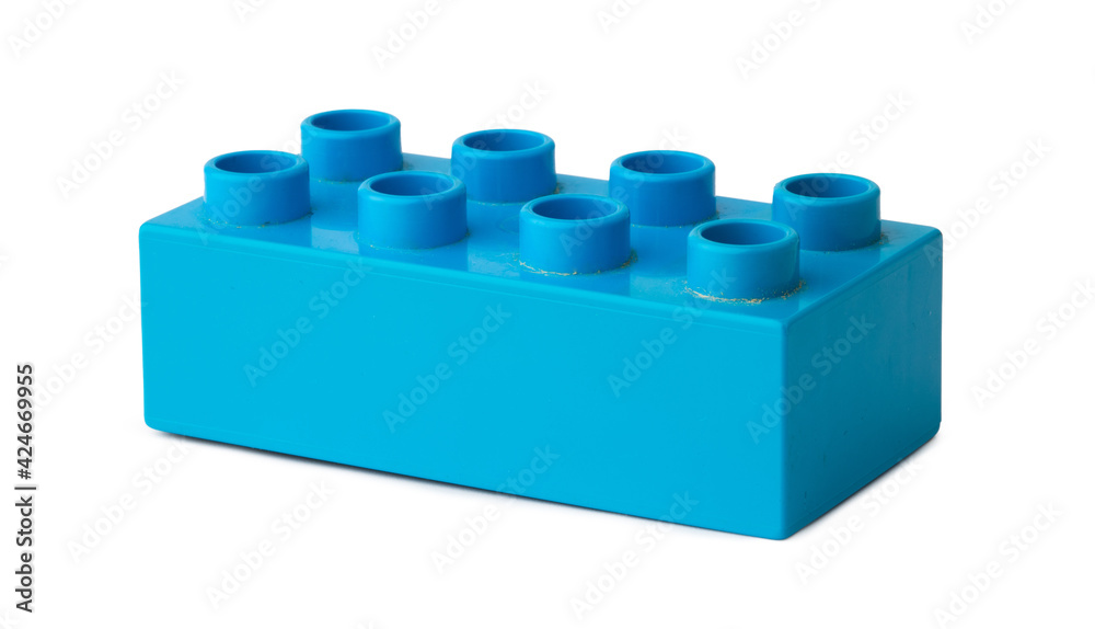 Blue plastic building block isolated on white Blue plastic building block isolated on white
