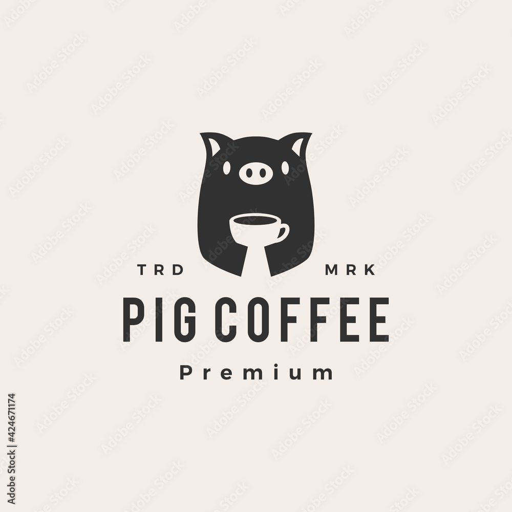 pig coffee hipster vintage logo vector icon illustration