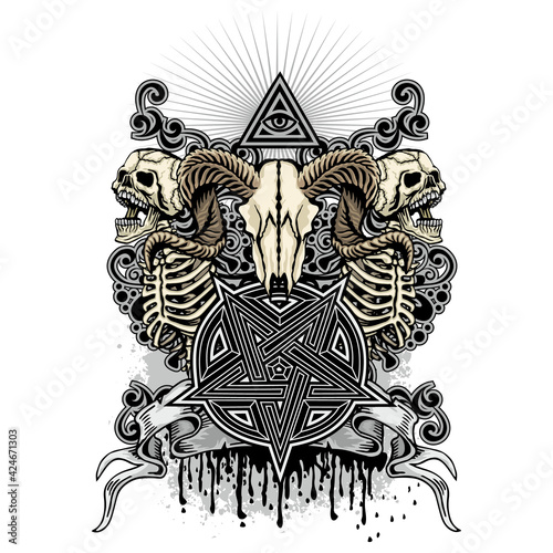 Gothic sign with skull and wings, grunge vintage design t shirts
