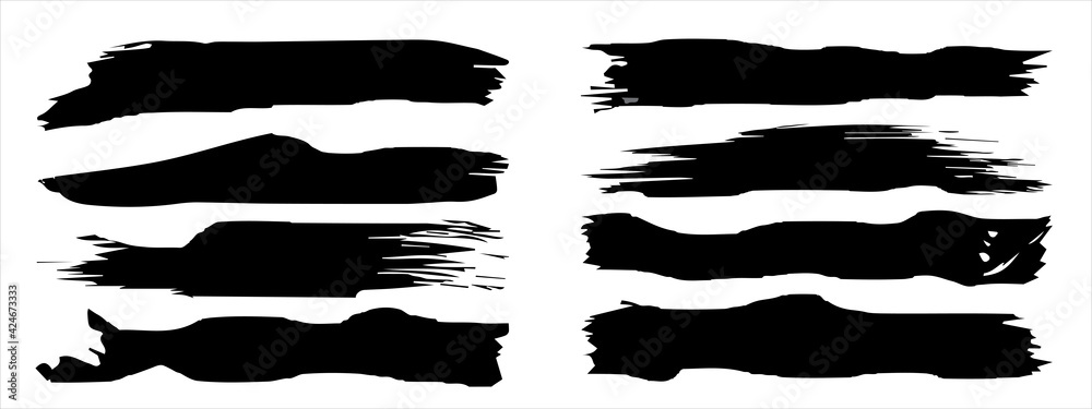 Vector collection of artistic grungy black paint hand made creative brush stroke set isolated on banner background. A group of abstract grunge sketches for design education or graphic art decoration Vector collection of artistic grungy black paint hand made creative brush stroke set isolated on banner background. A group of abstract grunge sketches for design education or graphic art decoration