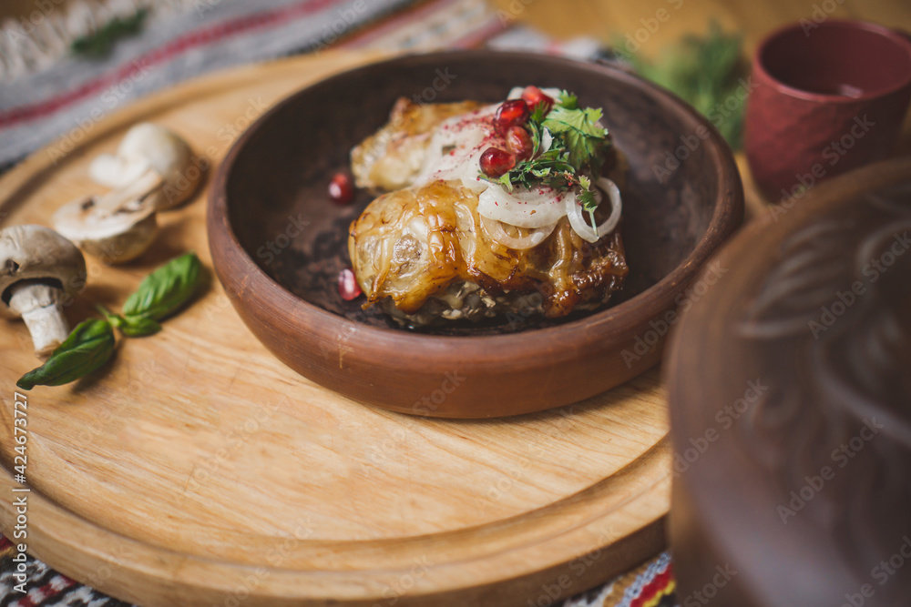 delicious European and Slavic cuisine on the big table waiting for guests. table with food, top view delicious European and Slavic cuisine on the big table waiting for guests. table with food, top view