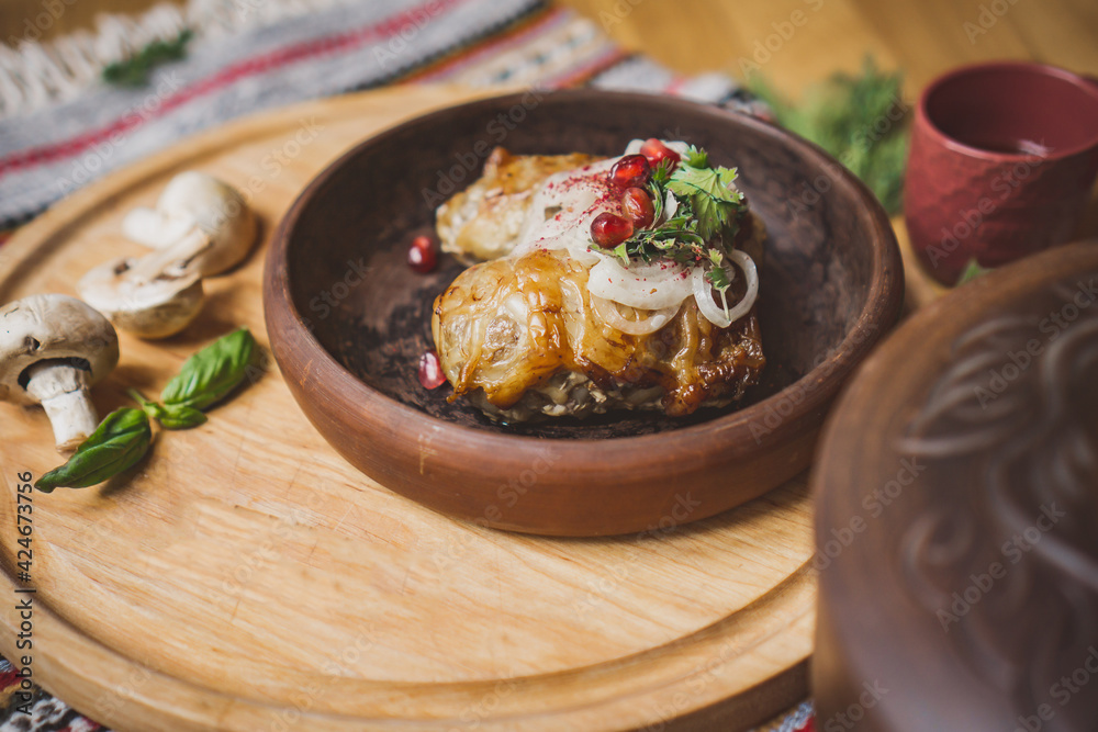 delicious European and Slavic cuisine on the big table waiting for guests. table with food, top view delicious European and Slavic cuisine on the big table waiting for guests. table with food, top view