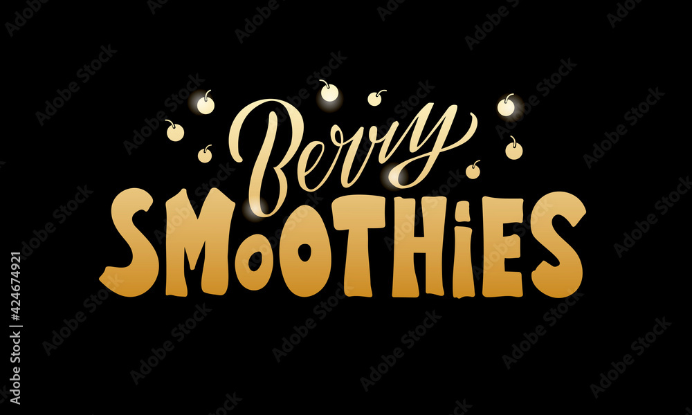 Vector illustration of berry smoothies lettering for banner, poster, signage, business card, product, menu design. Handwritten creative calligraphic text for digital use or print
