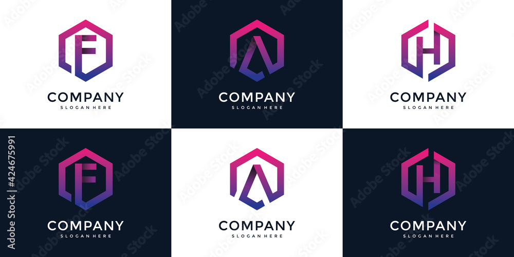 Modern F, A, H with hexagon logo design template Modern F, A, H with hexagon logo design template