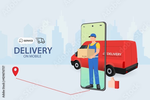 Delivery Car. Concept online city, tracking, box, service. Vector illustration.