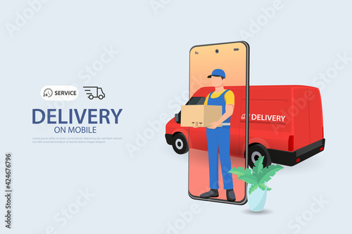 Delivery Car. Concept online city, tracking, box, service. Vector illustration.