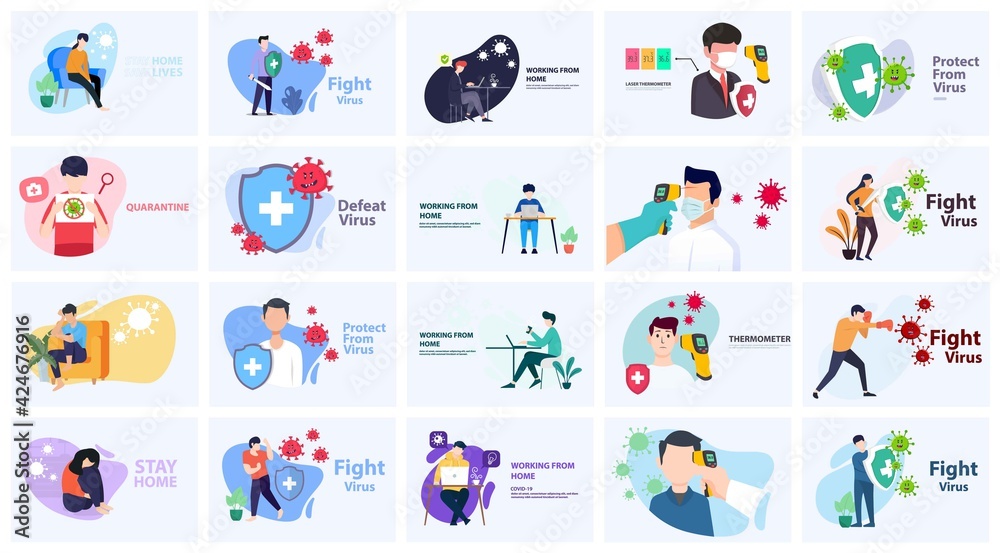 Fototapeta premium Fight coronavirus / covid-19 bundle design. Perfect for posters, social media etc.