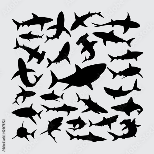 Shark silhouette. a set of shark silhouettes