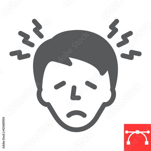 Headache glyph icon, stress and migraine, head pain vector icon, vector graphics, editable stroke solid sign, eps 10.
