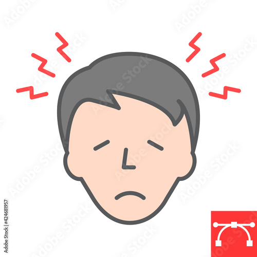 Headache color line icon, stress and migraine, head pain vector icon, vector graphics, editable stroke filled outline sign, eps 10.