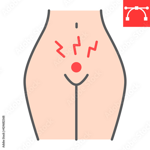 Menstrual cramps pain line icon, menstruation and gynecology, menstrual cramps ache vector icon, vector graphics, editable stroke outline sign, eps 10.