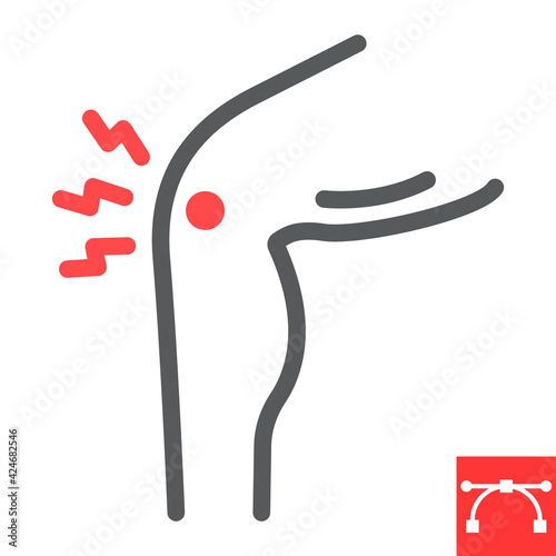 Knee pain line icon, osteoporosis and arthritis, joint pain vector icon, vector graphics, editable stroke outline sign, eps 10.