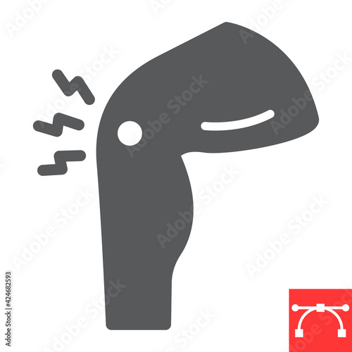 Knee pain glyph icon, osteoporosis and arthritis, joint pain vector icon, vector graphics, editable stroke solid sign, eps 10.