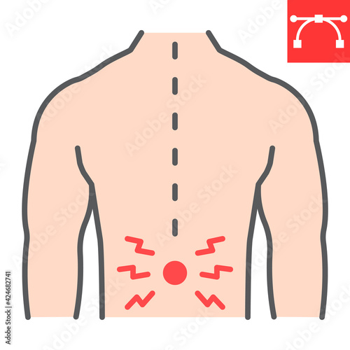 Back pain color line icon, spine pain and human back, backache vector icon, vector graphics, editable stroke filled outline sign, eps 10.