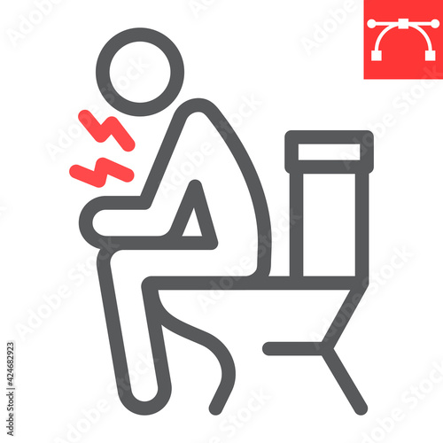 Diarrhea line icon, covid-19 and constipation, man sitting on toilet vector icon, vector graphics, editable stroke outline sign, eps 10.