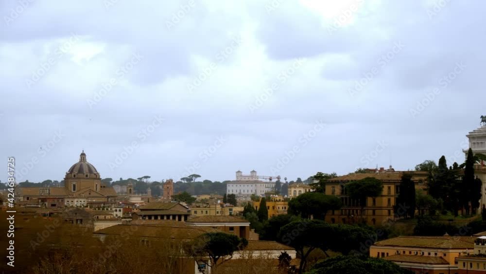 Panoramic view of the historic part of the Roman city with its architectural monuments, antique and huge constructions from Aventine Hill Panoramic view of the historic part of the Roman city with its architectural monuments, antique and huge constructions from Aventine Hill