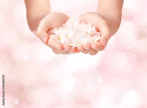 手のひらにいっぱいの桜の花びら