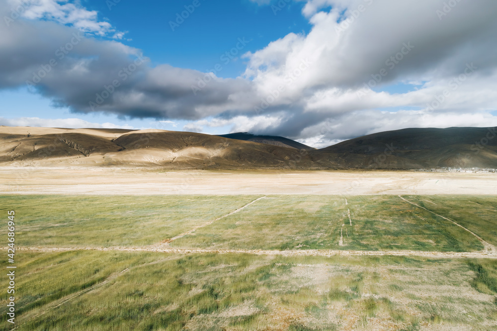Aerial photography of natural scenery of Tibetan countryside and grassland