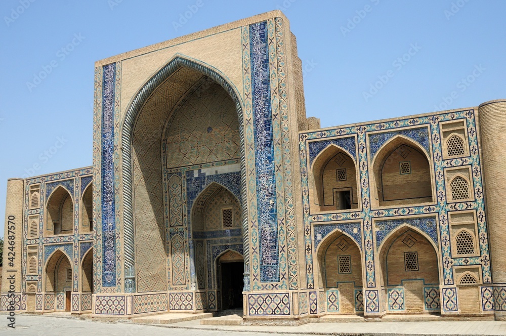 Mirza Ulug Bey Madrasa was built in the 15th century. The tile decorations of the madrasa are remarkable. Bukhara, Uzbekistan.