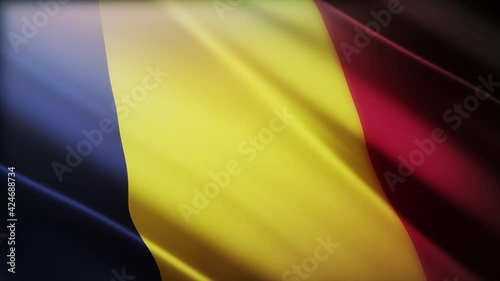 4k Chad National flag slow waving with visible wrinkles in Chadian wind blue sky seamless loop background.A fully digital rendering;animation loops at 40 seconds;smooth texture. photo