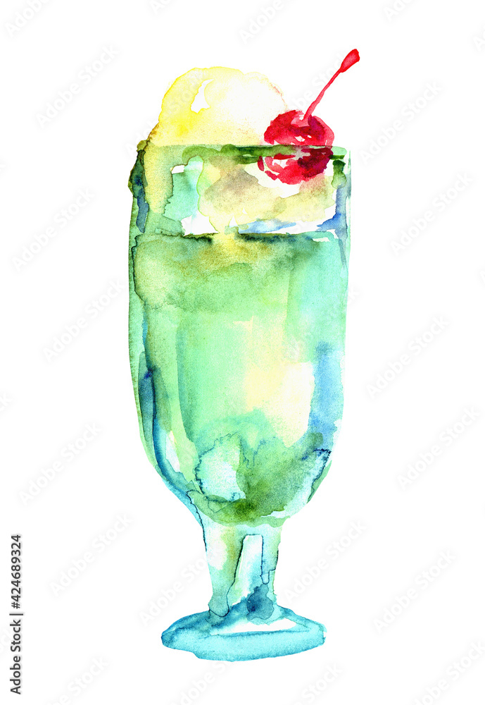 クリームソーダ 水彩イラスト Stock Illustration Adobe Stock クリームソーダ 水彩イラスト Stock Illustration Adobe Stock