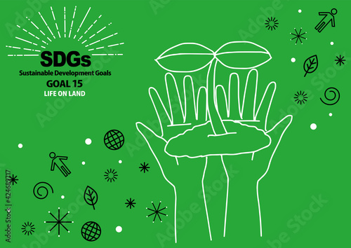 SDGs GOAL15のための指定色シンプル線画(英語）