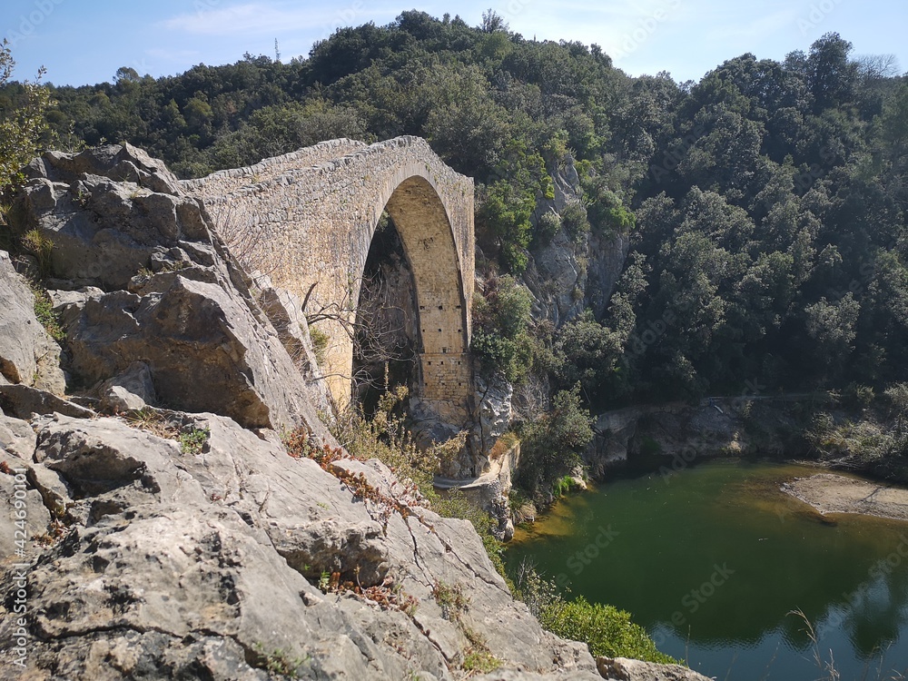 Puente Medieval de Llierca, Tortellà, Cataluña, España