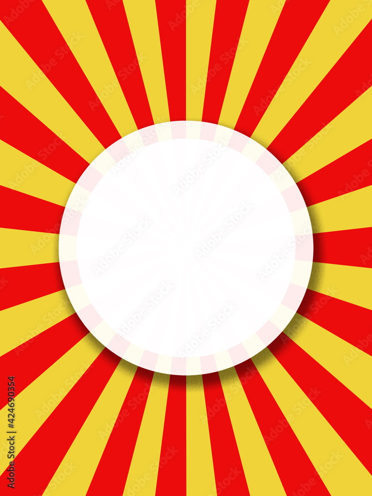 Orange-yellow rays abstract background with a white circle in the middle space for your text and design..