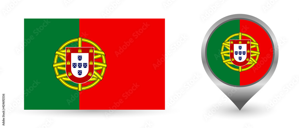 Vector flag Portugal. Location point with flag Portugal inside. Vector flag Portugal. Location point with flag Portugal inside.