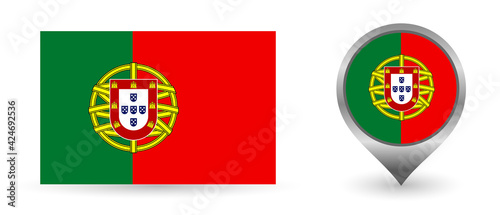 Vector flag Portugal. Location point with flag Portugal inside.