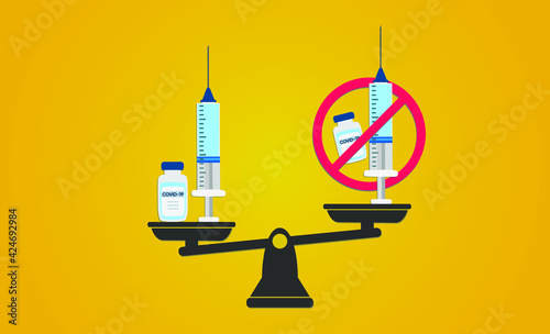 Balance vaccination and anti-vaccination. Vaccination or Anti-vaccination concept, vector illustration