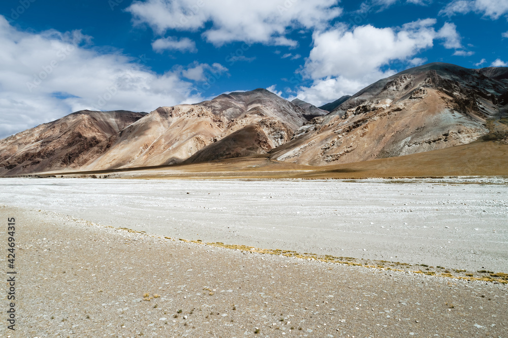 Aerial photography of dry riverbeds and mountains in Tibet