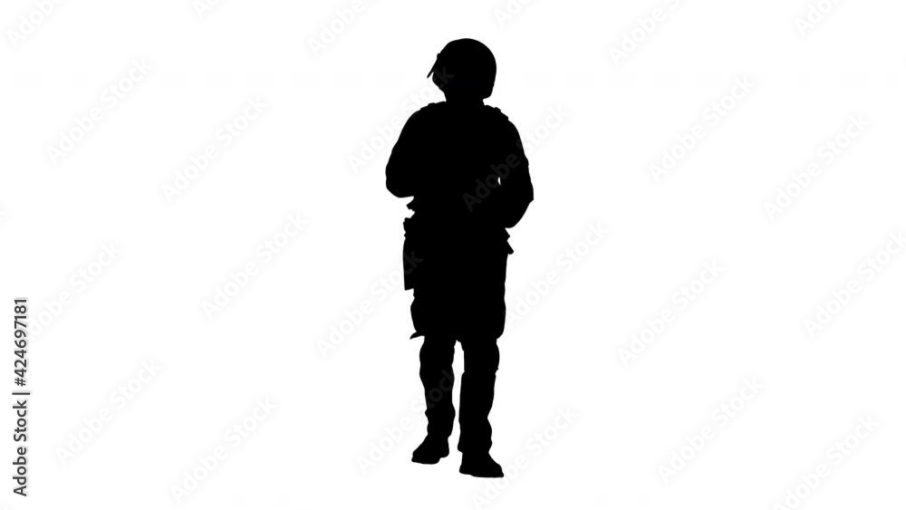 Silhouette Swat operator with assault rifle walking. Silhouette Swat operator with assault rifle walking.
