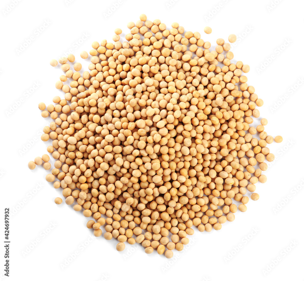 Heap of soya beans isolated on white, top view Heap of soya beans isolated on white, top view