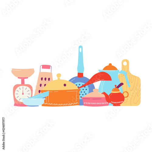 Kitchen utensils set of elements for home cooking